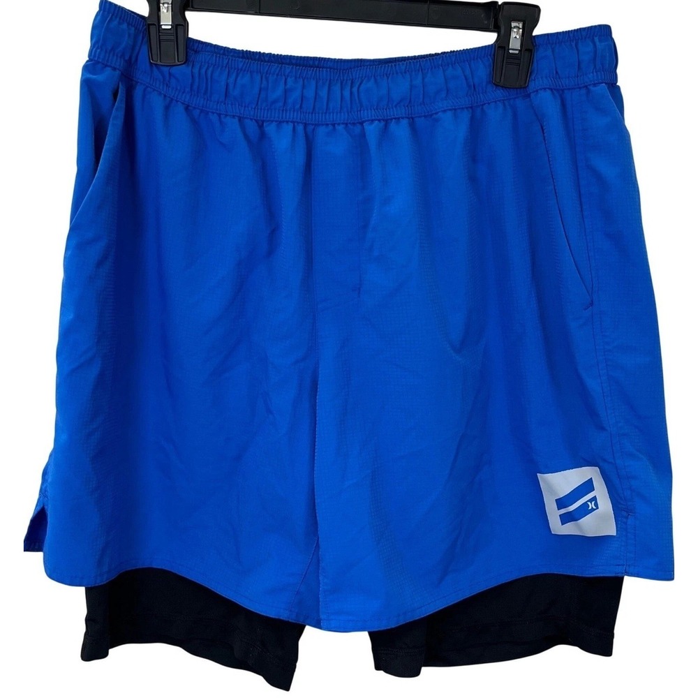 Hurley‎ Mens XL Blue 2-in-1 Athletic Running Shorts Compression Liner Ripstop